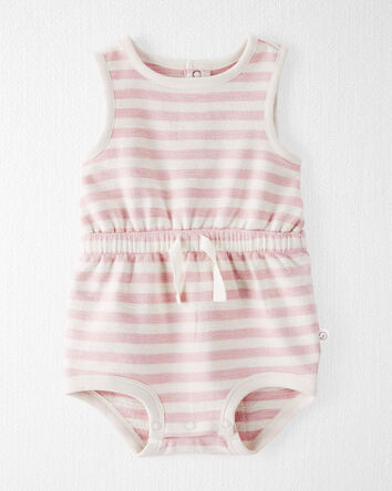 Baby Girl Organic Cotton Pink Striped Bubble Romper, 