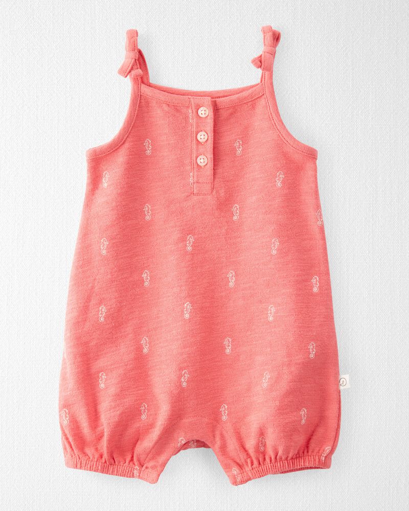 Baby  Romper Made with Organic Cotton in Seahorse Print, image 1 of 4 slides