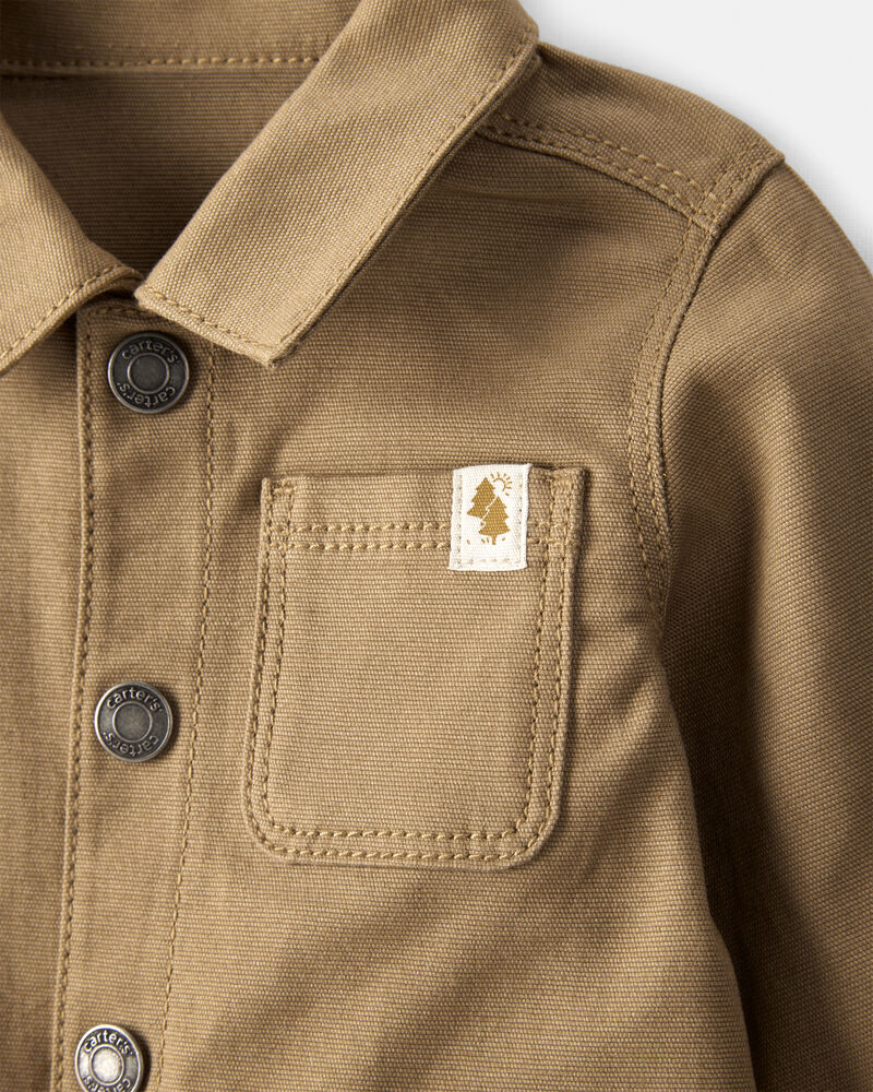 Baby Boy Canvas Long-Sleeve Jumpsuit - Brown, image 3 of 6 slides