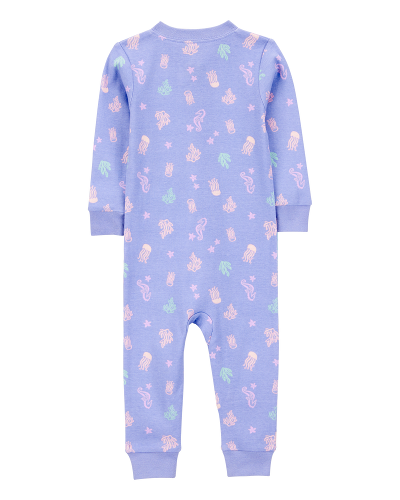 Baby Girl 1-Piece Jellyfish 100% Snug Fit Cotton Footless Pajamas - Blue, image 2 of 4 slides