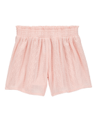 Kid 2-Piece Ruched Textured Tank & Pull-On Smocked Shorts Set - Pink, image 5 of 7 slides