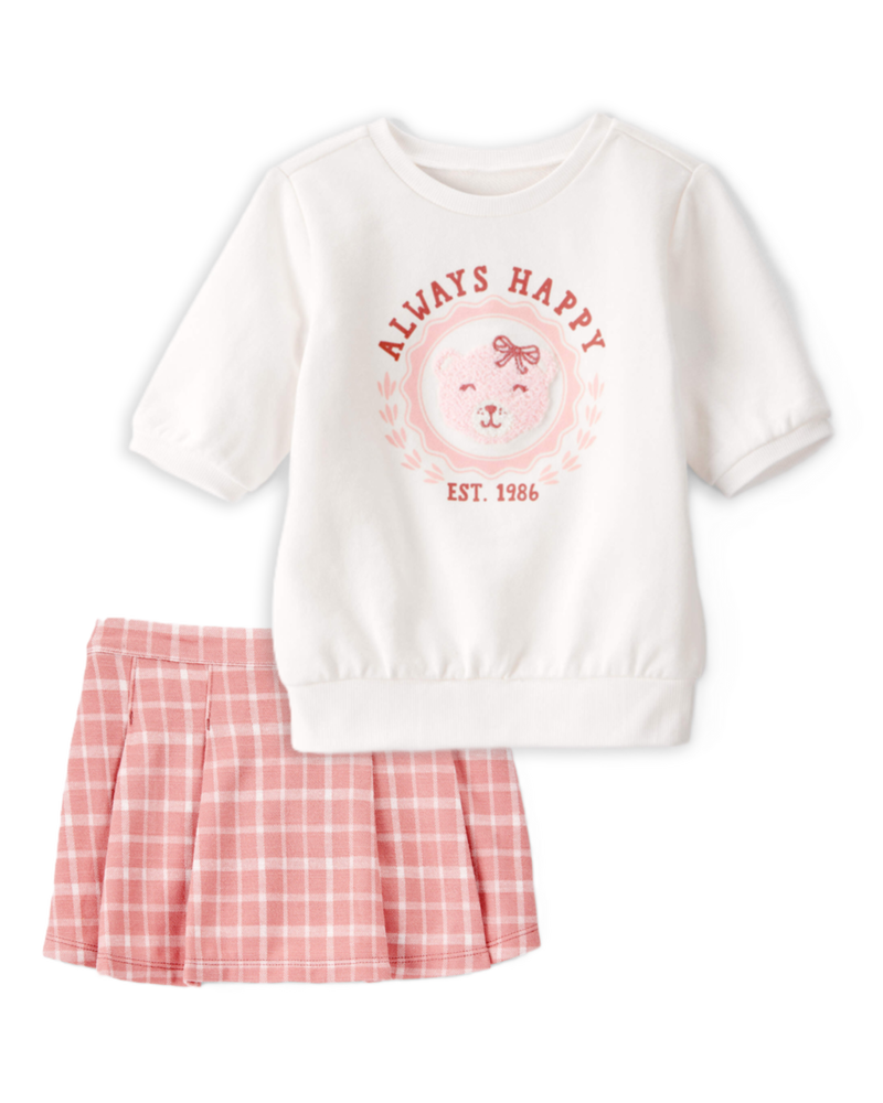 Baby Girl 2-Piece Graphic Tee & Printed Skort Set - White/Pink, image 1 of 7 slides