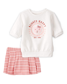 Baby Girl 2-Piece Graphic Tee & Printed Skort Set - White/Pink, image 1 of 7 slides