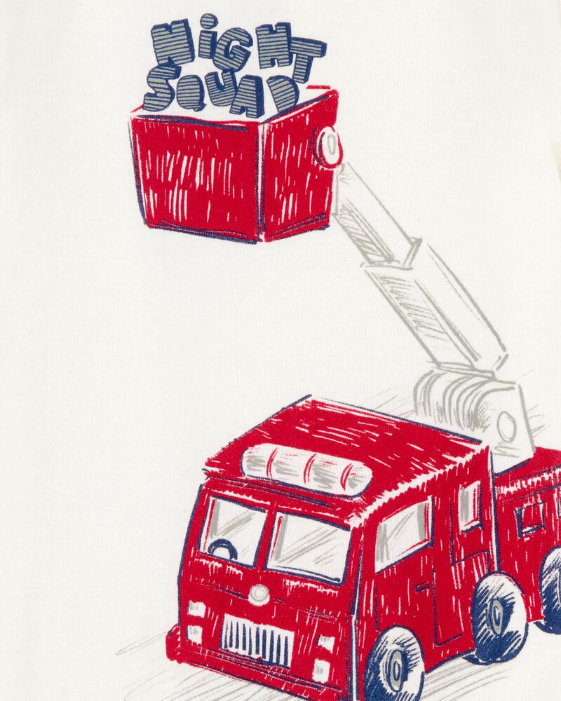 Toddler Boy 4-Piece Fire Truck Cotton Pajamas - White/Red, image 2 of 4 slides