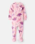 Toddler Girl Dinosaur DreamPlush Snug Fit 1-Piece Pajamas - Pink, image 1 of 3 slides