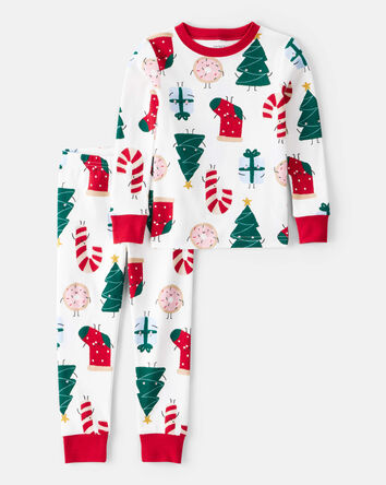 Baby Festive Friends Christmas 100% Cotton Long-Sleeve Snug Fit 2-Piece Pajamas - White, 