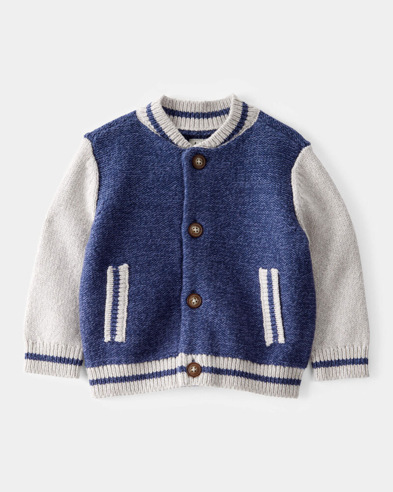 Baby Jersey Knit Varsity Button-Down Sweater - Navy, image 1 of 3 slides