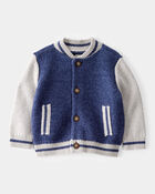 Baby Jersey Knit Varsity Button-Down Sweater - Navy, image 1 of 3 slides