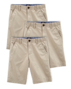 Boys 3-Pack Stretch Chino Uniform Shorts - Khaki, image 1 of 4 slides