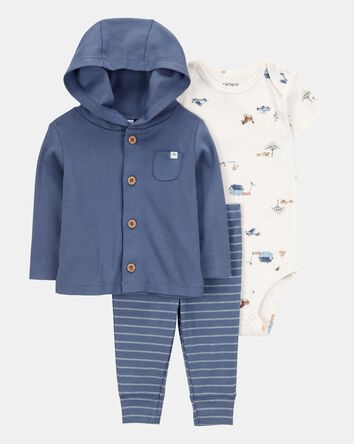 Baby Barn Print 3-Piece Cardigan Set - Navy/White, 