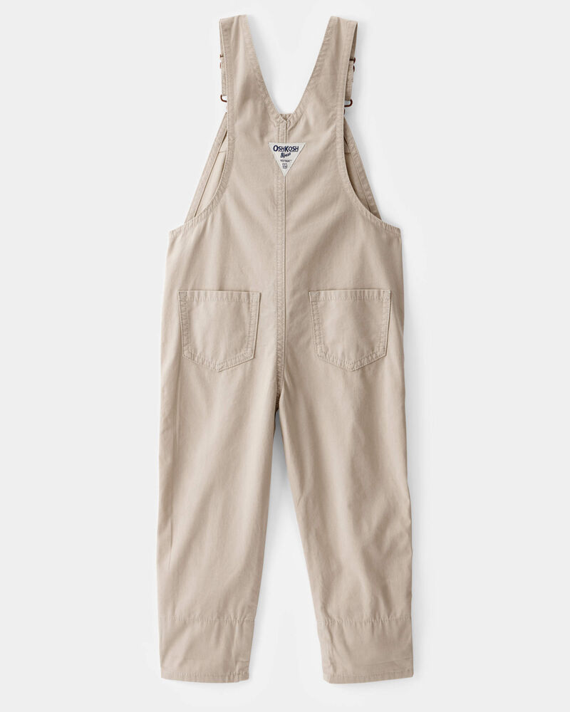 Toddler Girl Lightweight Floral-Lined Canvas Overalls - Khaki, image 2 of 4 slides
