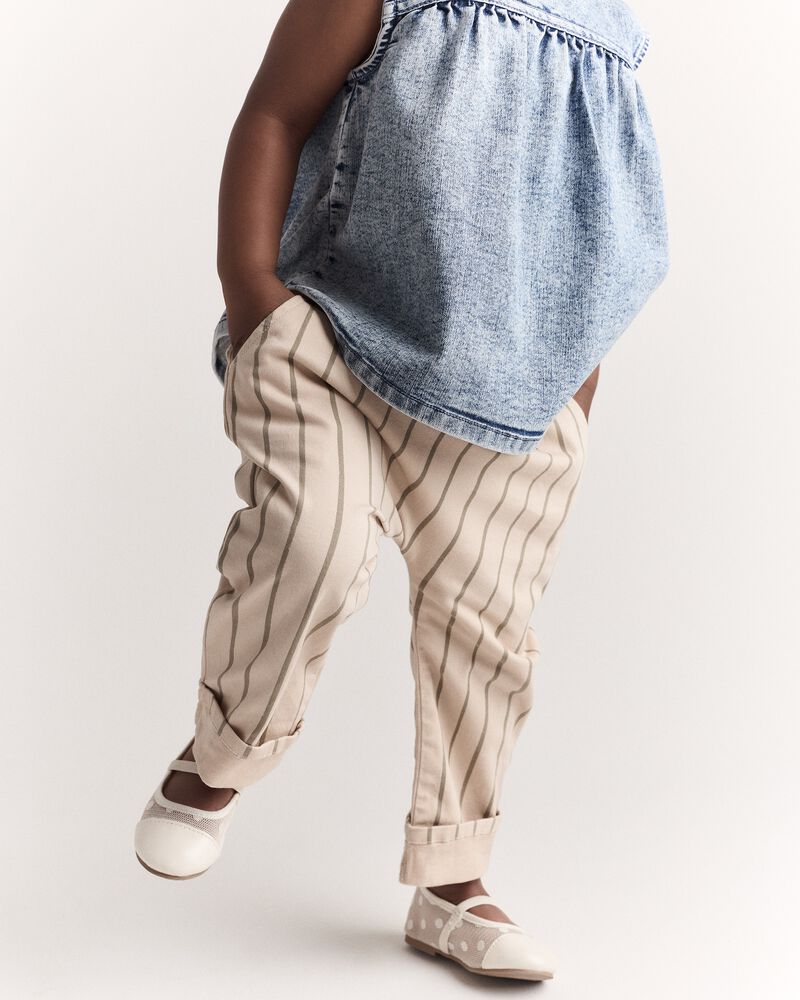 Toddler Striped Playground Pant - Beige/Olive, image 6 of 7 slides