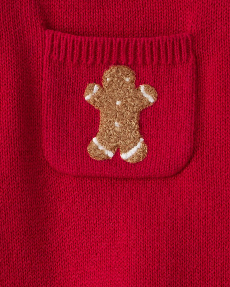 Baby Boy Gingerbread Holiday Print Long-Sleeve Overall Set - Red, image 4 of 8 slides