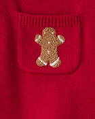 Baby Boy Gingerbread Holiday Print Long-Sleeve Overall Set - Red, image 4 of 8 slides