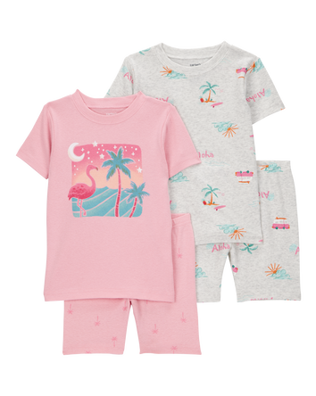Toddler Flamingo Print Snug Fit Cotton 4-Piece Pajamas, 