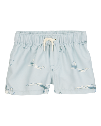 Baby 3-Piece Long-Sleeve Rashguard, Swim Trunk & Swim Hat Set - Grey/Blue, 