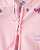 Baby Girl Dinosaur Print DreamPlush Snug Fit Long-Sleeve 2-Way Zip 1-Piece Pajamas - Pink, image 2 of 4 slides