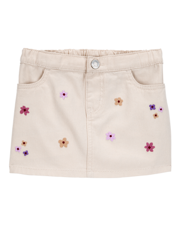 Toddler Twill Floral Embroidered Skirt - Ivory, 