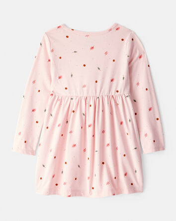Toddler Girl Leaf Print Long Sleeve Dress - Pink, 