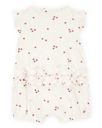 Baby Girl Tomato Print Short-Sleeve Cotton Romper - Ivory, 