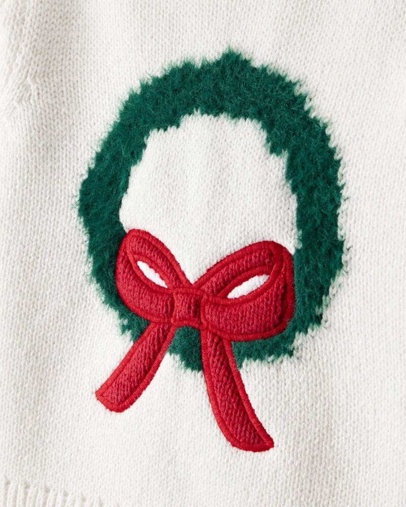 Toddler Girl Christmas Wreath Long-Sleeve Sweater - White, image 2 of 4 slides
