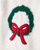 Toddler Girl Christmas Wreath Long-Sleeve Sweater - White, image 2 of 4 slides