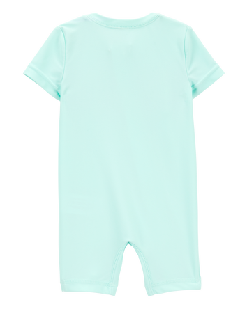 Baby 1-Piece Palm Tree Short-Sleeve Rashguard Swimsuit - Mint, 