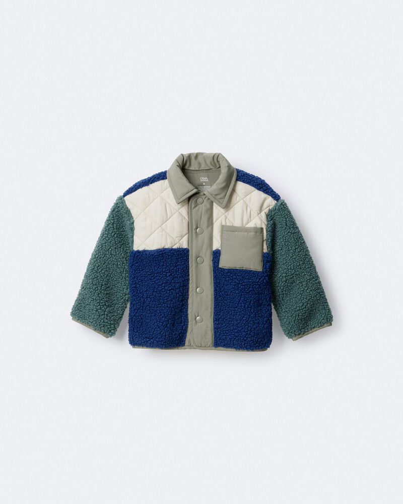 Toddler Boy Colorblock Sherpa Jacket - Blue/Cream, image 2 of 7 slides