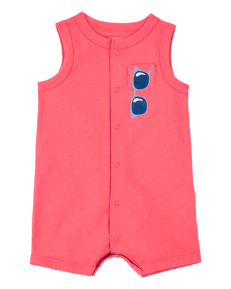 Baby Boy Sunglasses Snap-Up Romper - Coral, image 1 of 3 slides