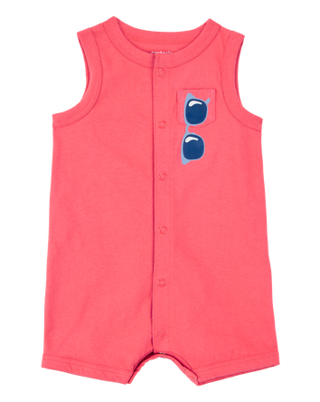 Baby Boy Sunglasses Snap-Up Romper - Coral, 