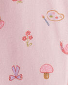 Toddler Girl Paint Floral 100% Cotton Long-Sleeve 1-Piece Pajamas - Pink, image 2 of 3 slides