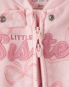 Baby Girl 'Little Sister' Bow Print Fleece Sleep & Play Pajamas - Pink, image 3 of 4 slides