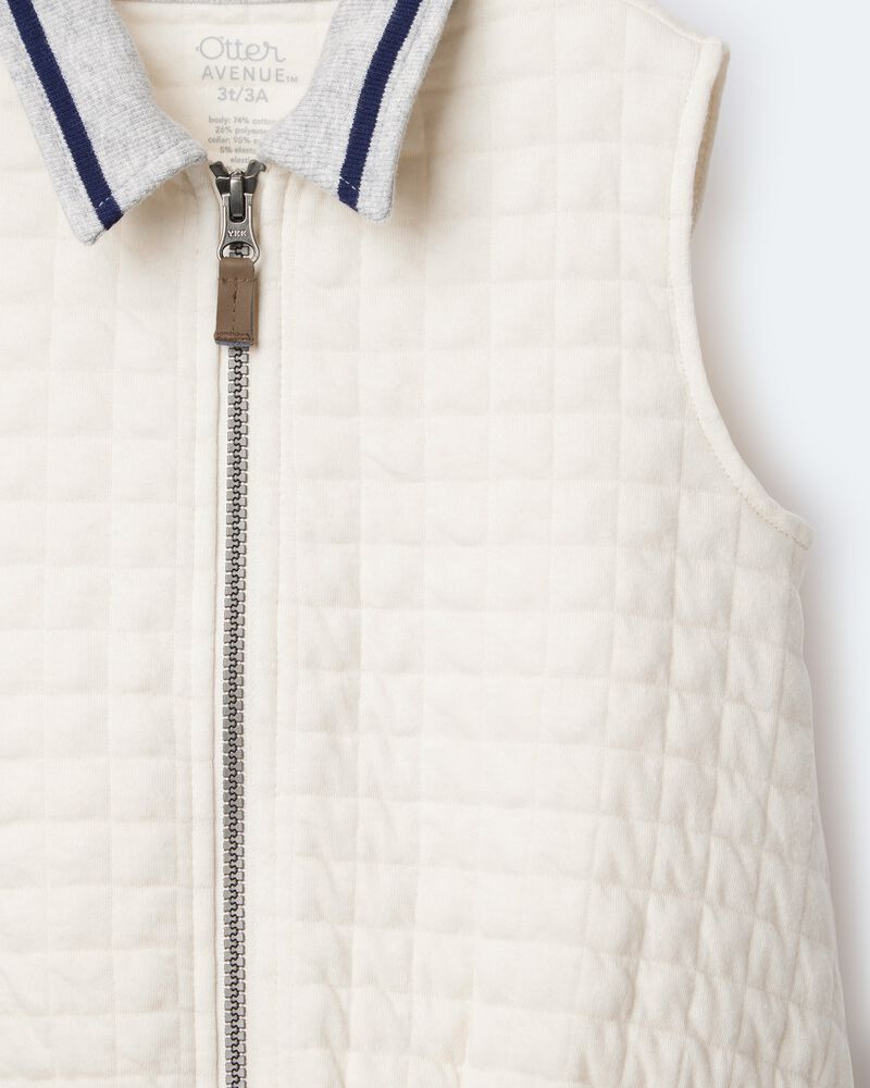 Toddler Quilted Zip-Up Collard Vest - Cream, image 7 of 7 slides