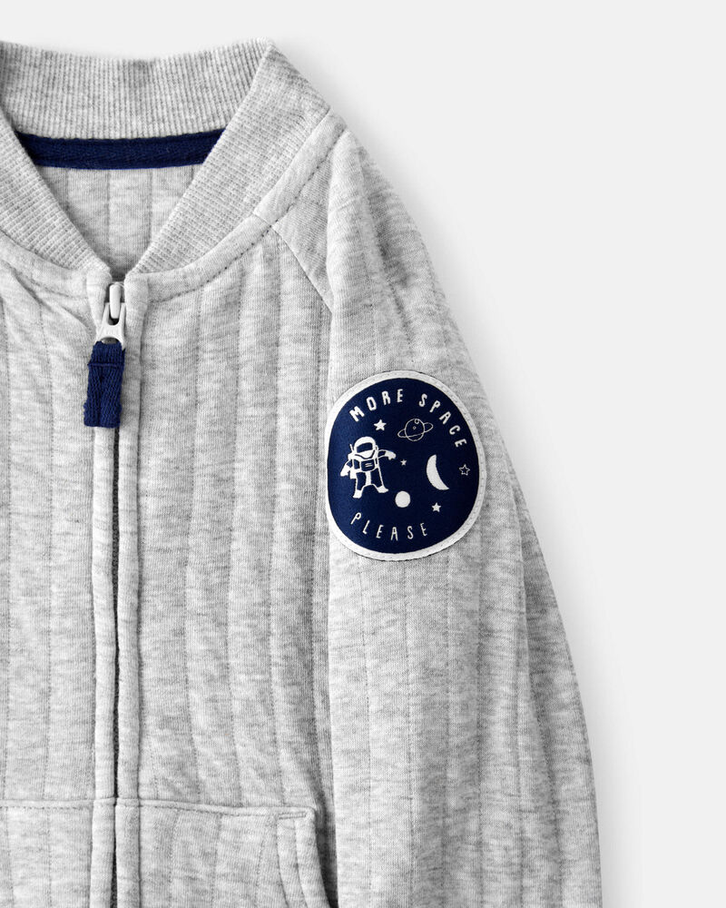Baby Boy Space Quilted Long-Sleeve Jumpsuit - Grey, image 2 of 4 slides