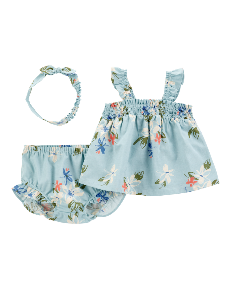 Baby 3-Piece Floral Tank & Short Set, image 1 of 3 slides