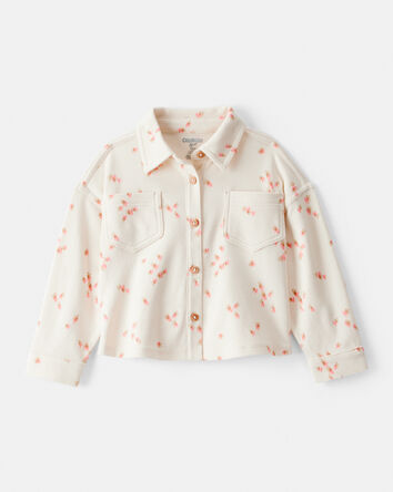 Baby Girl Heart Print Long-Sleeve Flannel Shirt - Cream, 