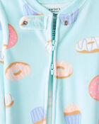 Baby Girl Donuts DreamPlush Long-Sleeve Snug Fit 1-Piece Pajamas - Blue, image 2 of 4 slides