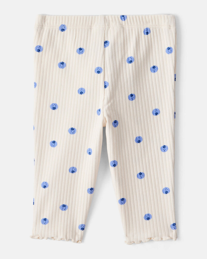Baby Girl Blueberry Print Cotton Pull-On Pants - Ivory, image 2 of 4 slides