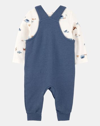 Baby Boy 2-Piece Long-Sleeve Tee & Waffle Knit Coverall Set - Blue/White, 