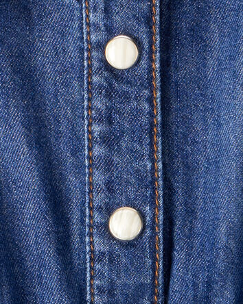 Toddler Girl Denim Cotton Long-Sleeve Jumpsuit - Smokey Wash, 