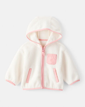 Baby Girl Sherpa Zip-Up Jacket - Ivory, 