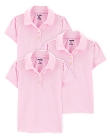 Toddler 3-Pack Pique Uniform Polo Shirts - Pink, 