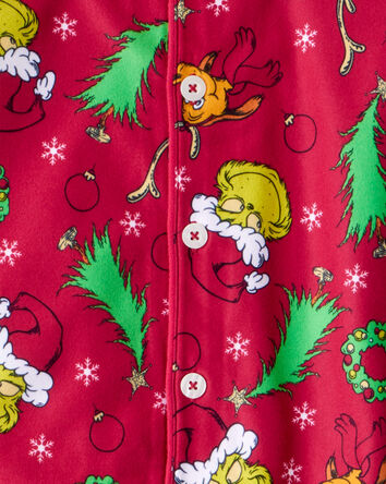 Kid Dr. Seuss&trade; The Grinch Print Fleece Long-Sleeve Loose Fit 2-Piece Pajamas - Red, 