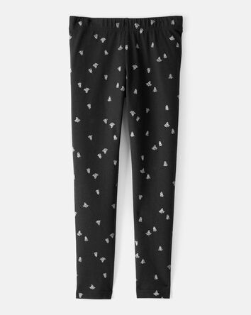 Girls Cotton Halloween Ghost Stretch Leggings - Black, 