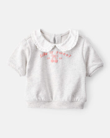 Baby Girl Cherry French Terry Short-Sleeve Graphic Tee - Grey, 