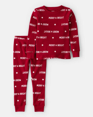 Toddler Merry & Bright Christmas Cotton Long-Sleeve Snug FIt 2-Piece Pajamas - Red, 