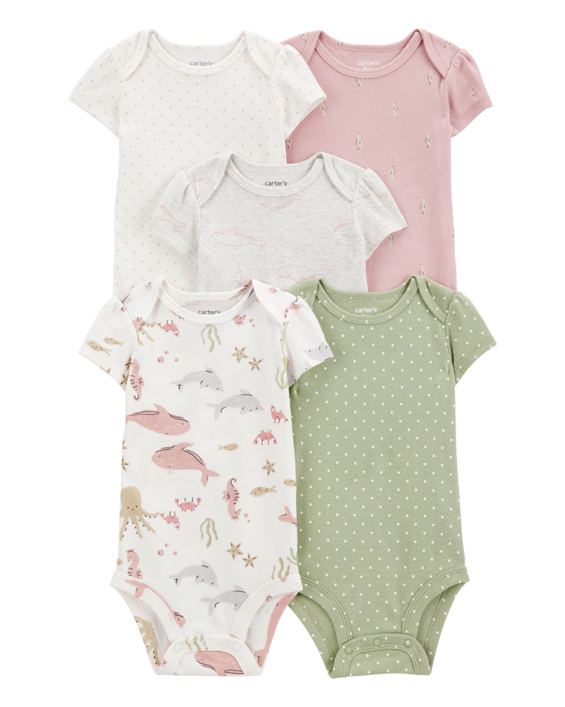 Baby 5-Pack Seahorse Short-Sleeve Bodysuits, image 1 of 7 slides