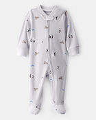 Baby Penguin Print Cotton Long-Sleeve Sleep & Play Pajamas - Grey, image 1 of 4 slides