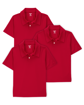 Kid 3-Pack Active Uniform Polo Shirts in Moisture Wicking BeCool&trade; Fabric - Red, 