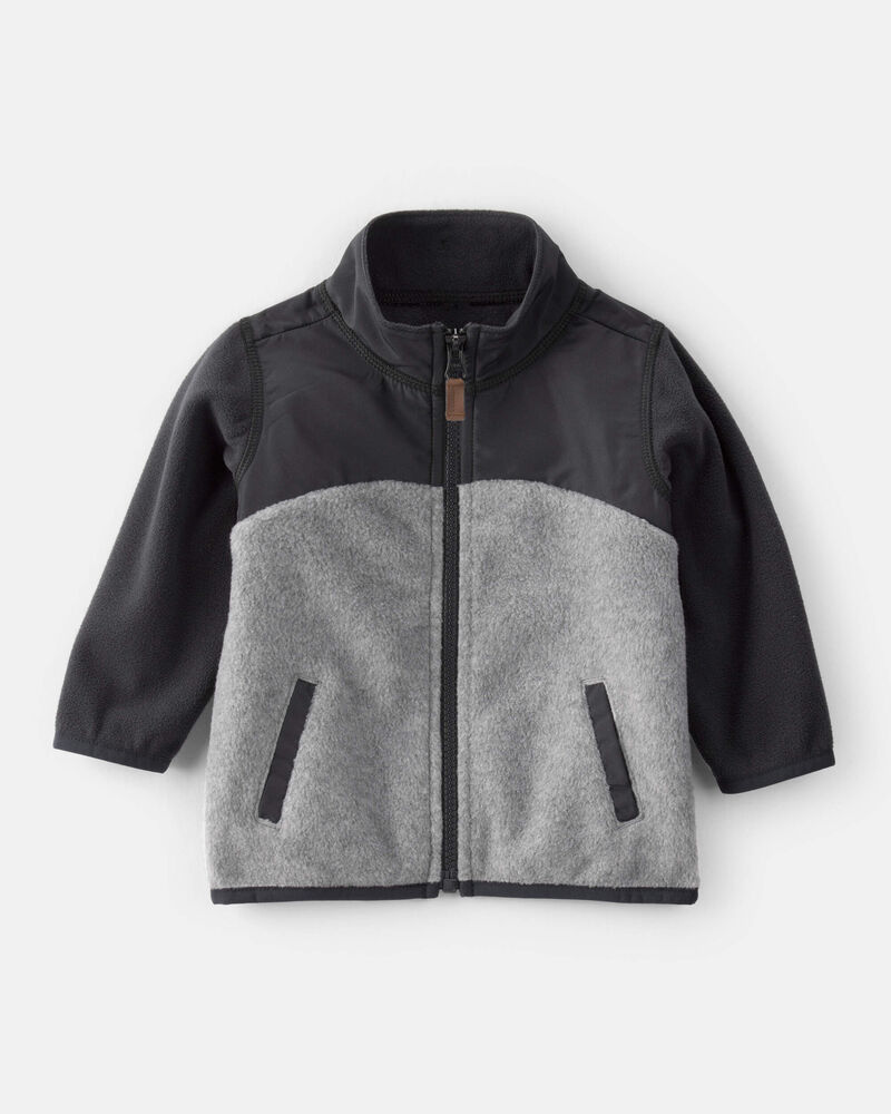 Baby Boy Long-Sleeve Zip-Up Jacket - Grey/Black, image 1 of 3 slides